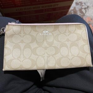 Coach Signature Beige and Pink Wristlet